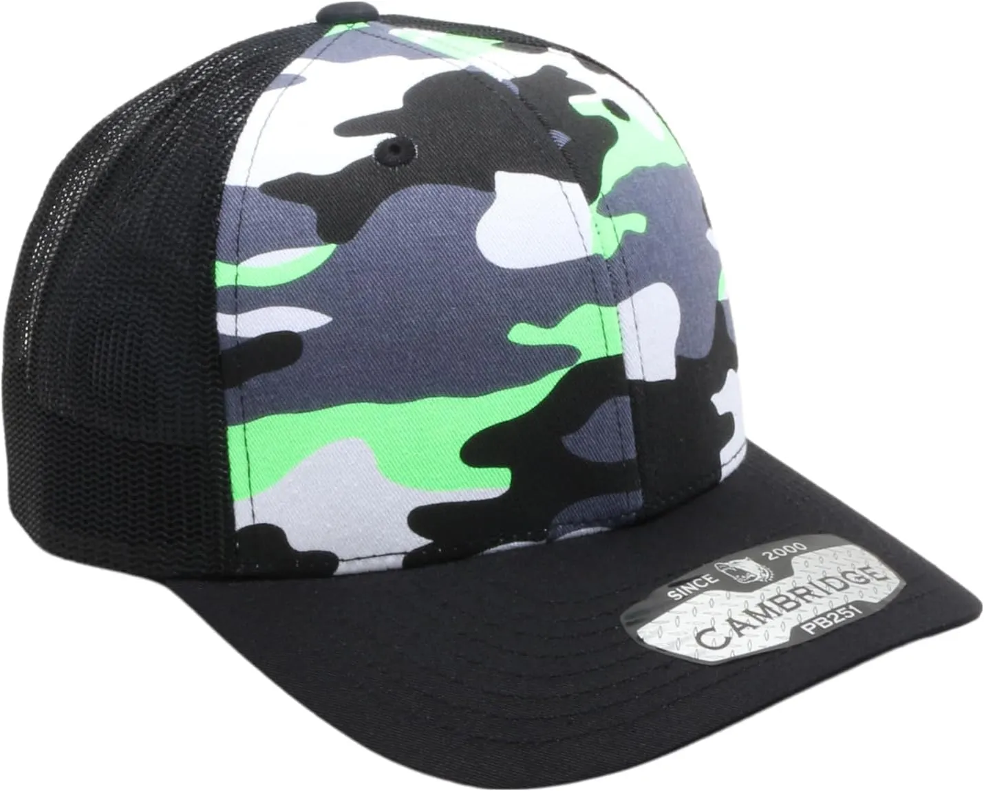 Pit Bull Premium Headwear Cambridge Trucker Hat Neon Camo Mesh Back Adjustable Snapback Hat Baseball Cap for Men & Women