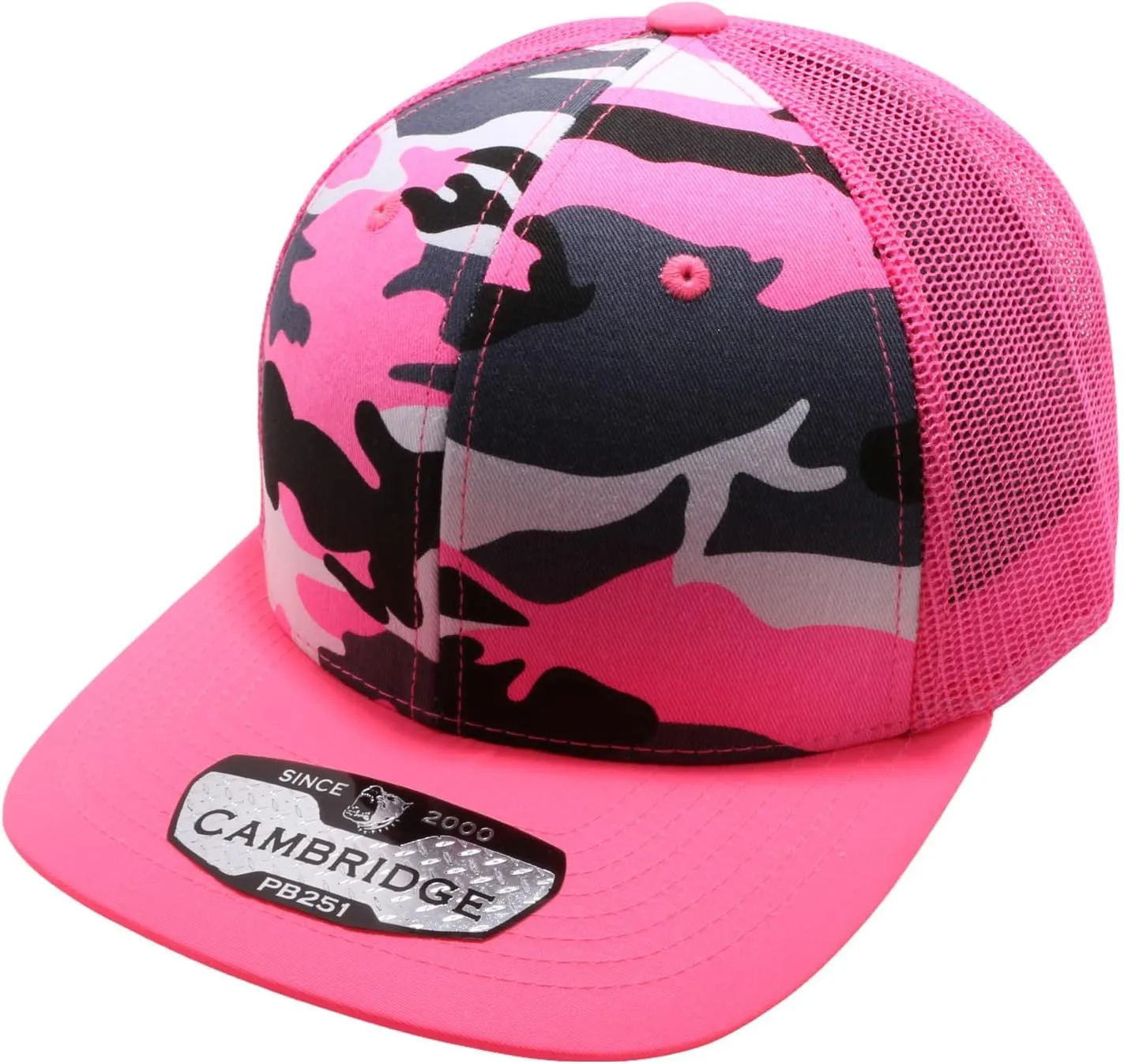 Pit Bull Premium Headwear Cambridge Trucker Hat Neon Camo Mesh Back Adjustable Snapback Hat Baseball Cap for Men & Women