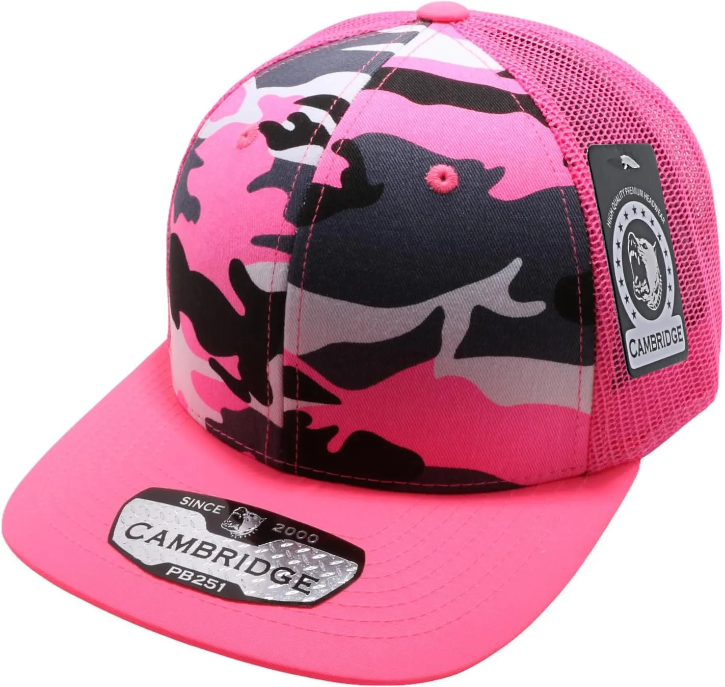 Pit Bull Premium Headwear Cambridge Trucker Hat Neon Camo Mesh Back Adjustable Snapback Hat Baseball Cap for Men & Women