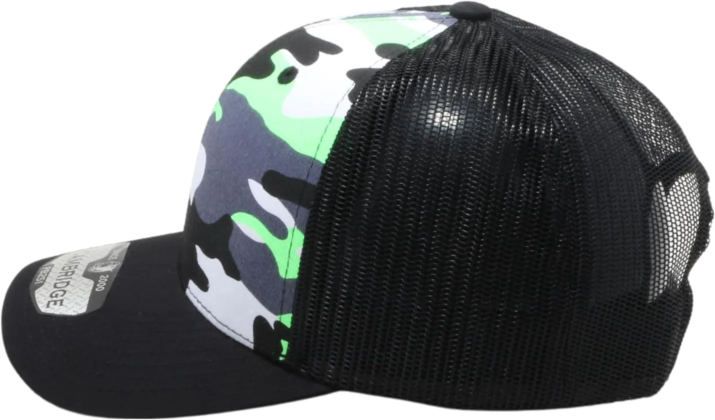 Pit Bull Premium Headwear Cambridge Trucker Hat Neon Camo Mesh Back Adjustable Snapback Hat Baseball Cap for Men & Women