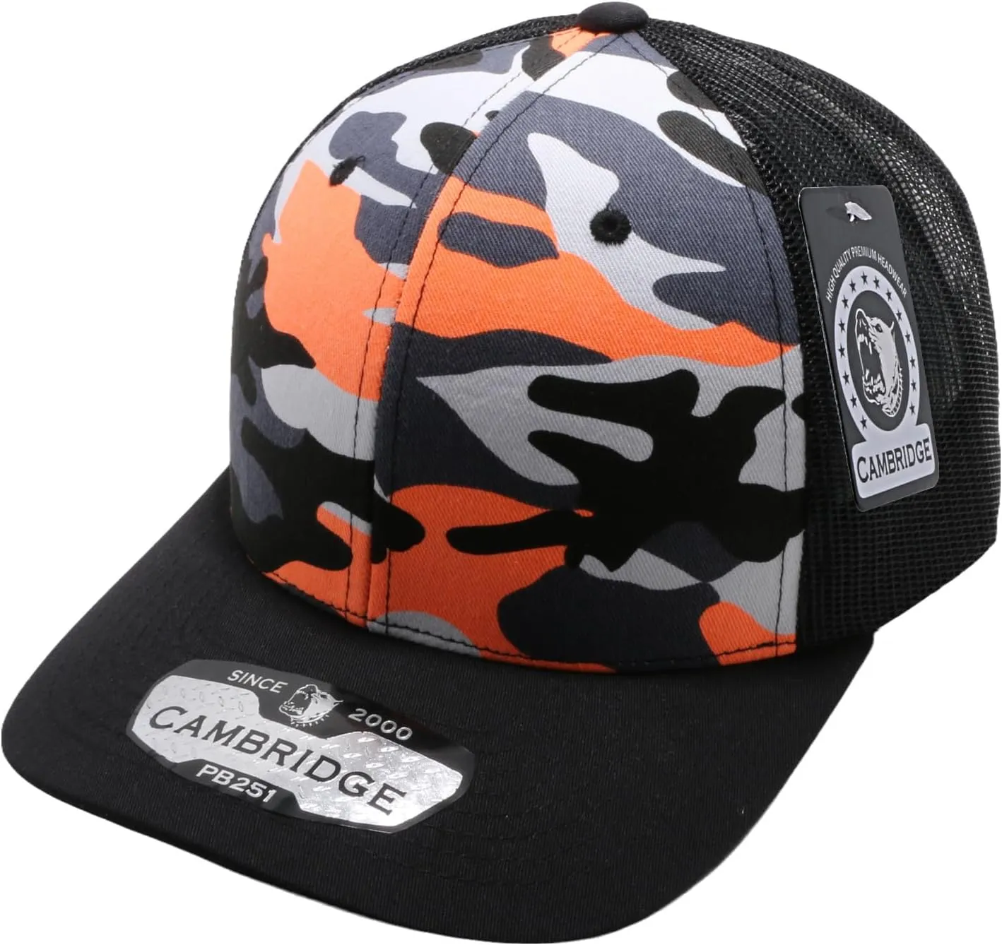 Pit Bull Premium Headwear Cambridge Trucker Hat Neon Camo Mesh Back Adjustable Snapback Hat Baseball Cap for Men & Women