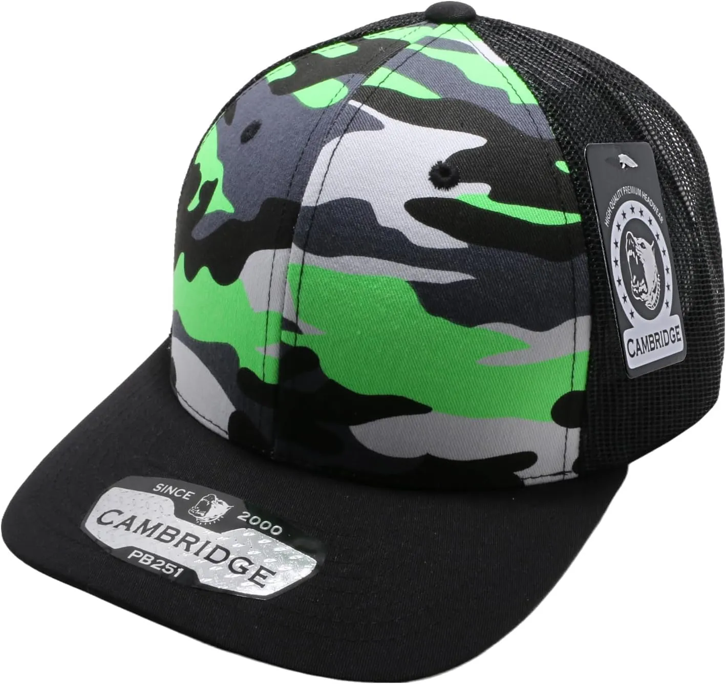 Pit Bull Premium Headwear Cambridge Trucker Hat Neon Camo Mesh Back Adjustable Snapback Hat Baseball Cap for Men & Women