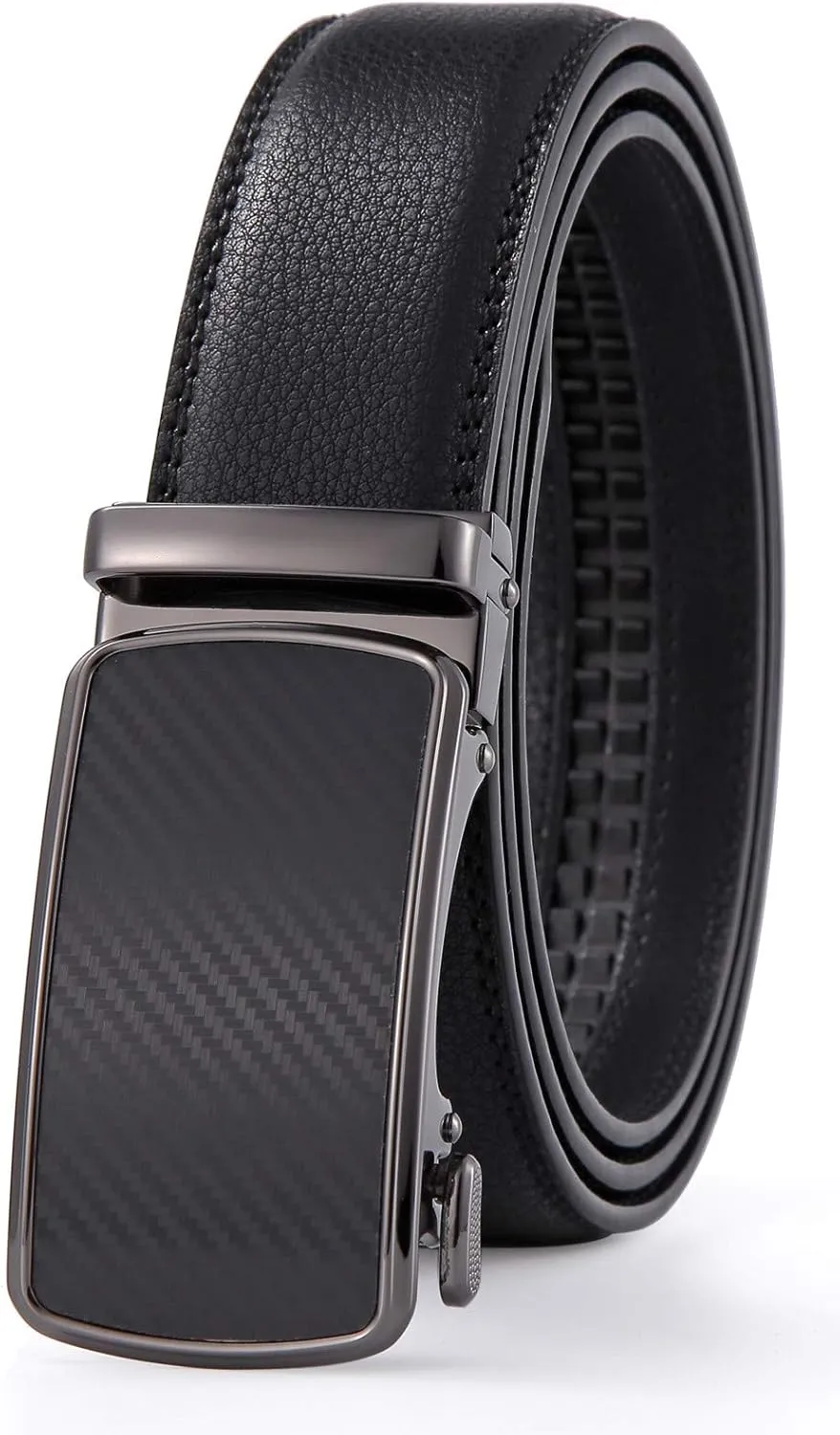 Ratchet Belt for Men, Leather Dress Casual Belt with Adjustable Buckle-Trim to fit-35cm wide