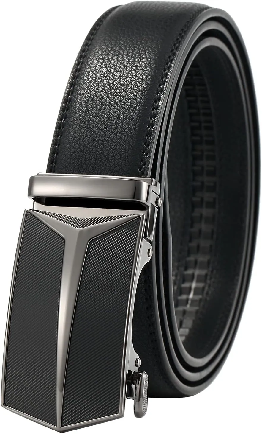 Ratchet Belt for Men, Leather Dress Casual Belt with Adjustable Buckle-Trim to fit-35cm wide