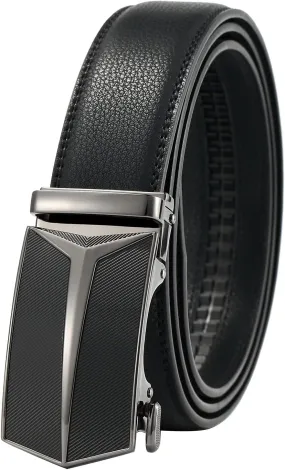 Ratchet Belt for Men, Leather Dress Casual Belt with Adjustable Buckle-Trim to fit-35cm wide