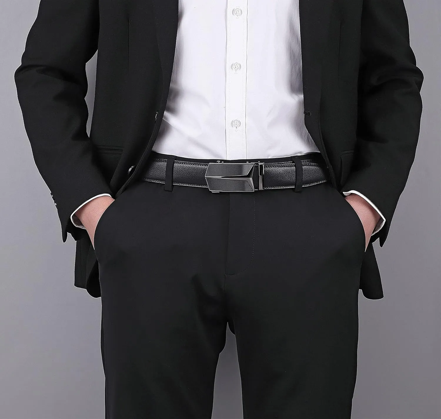Ratchet Belt for Men, Leather Dress Casual Belt with Adjustable Buckle-Trim to fit-35cm wide