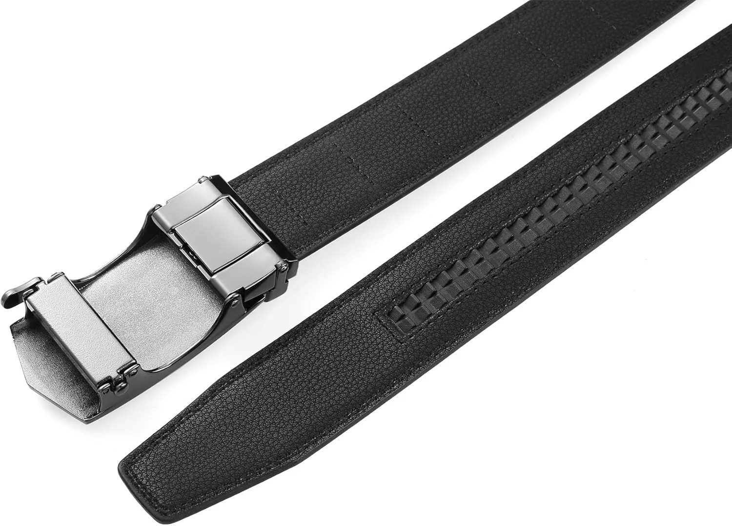 Ratchet Belt for Men, Leather Dress Casual Belt with Adjustable Buckle-Trim to fit-35cm wide
