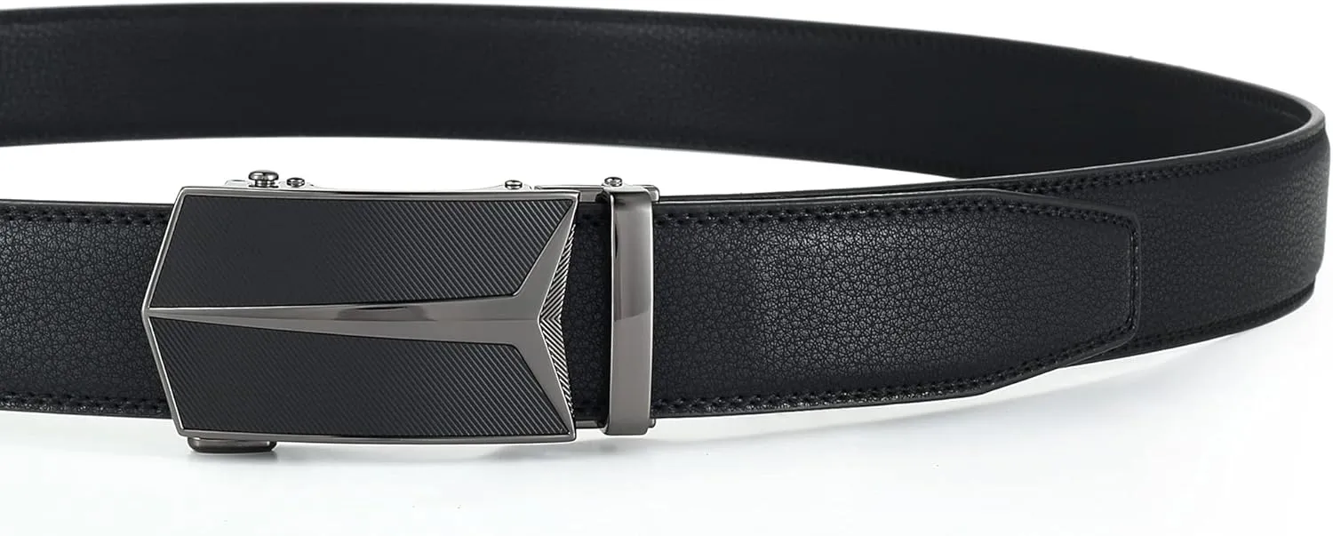 Ratchet Belt for Men, Leather Dress Casual Belt with Adjustable Buckle-Trim to fit-35cm wide