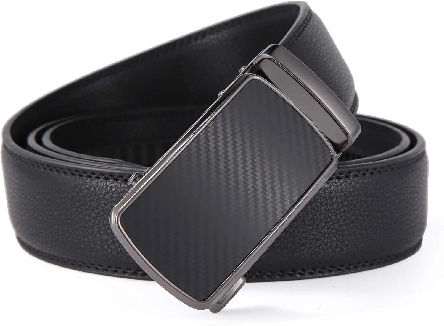 Ratchet Belt for Men, Leather Dress Casual Belt with Adjustable Buckle-Trim to fit-35cm wide