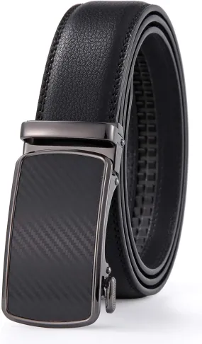 Ratchet Belt for Men, Leather Dress Casual Belt with Adjustable Buckle-Trim to fit-35cm wide
