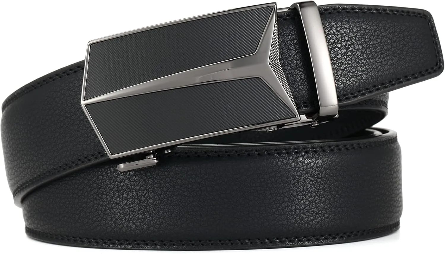 Ratchet Belt for Men, Leather Dress Casual Belt with Adjustable Buckle-Trim to fit-35cm wide