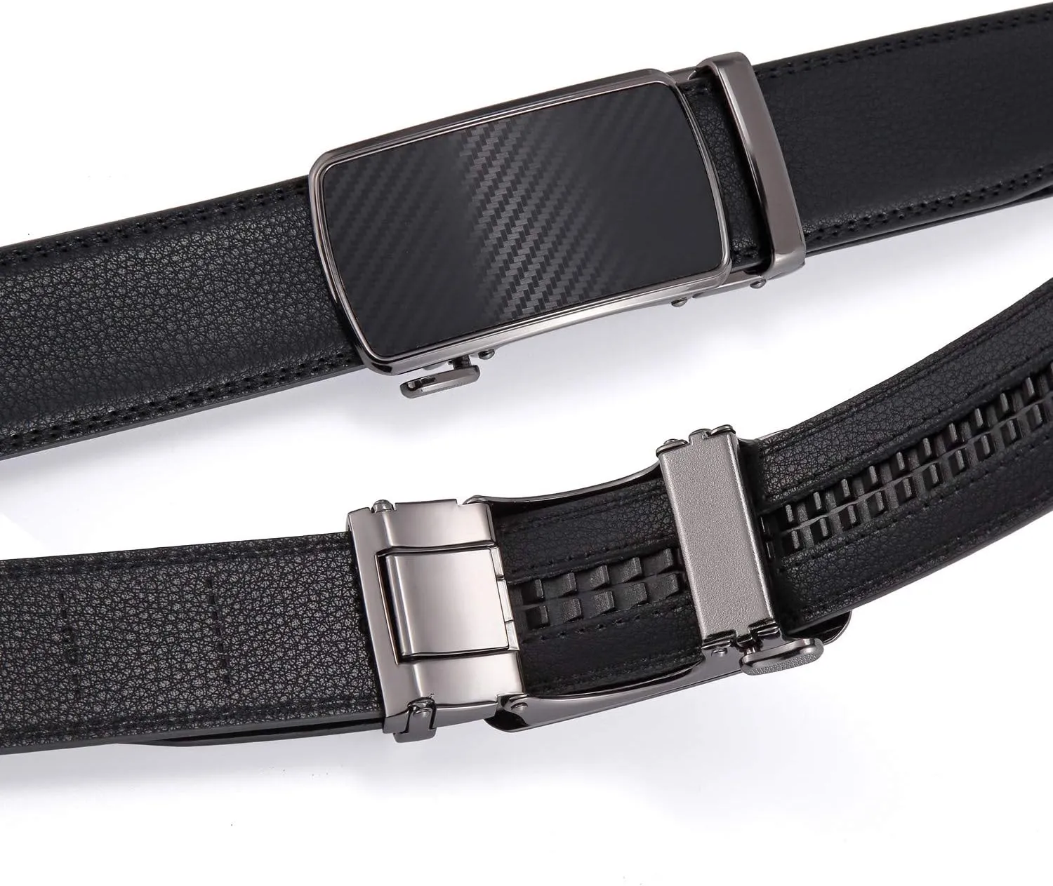 Ratchet Belt for Men, Leather Dress Casual Belt with Adjustable Buckle-Trim to fit-35cm wide