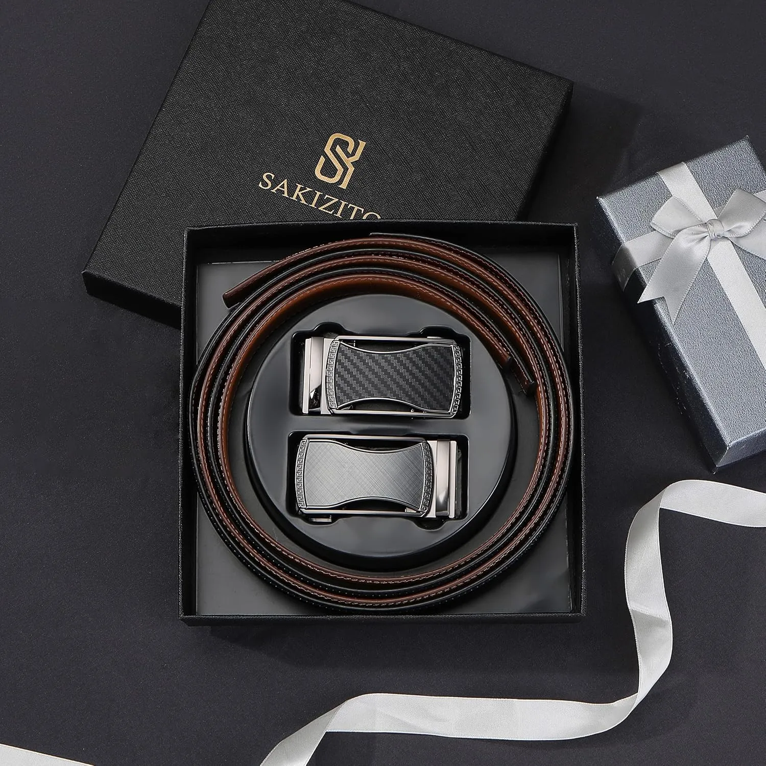 Ratchet Belts for Men 2 Pack - Mens Belt Leather with 35mm in Gift Set Box