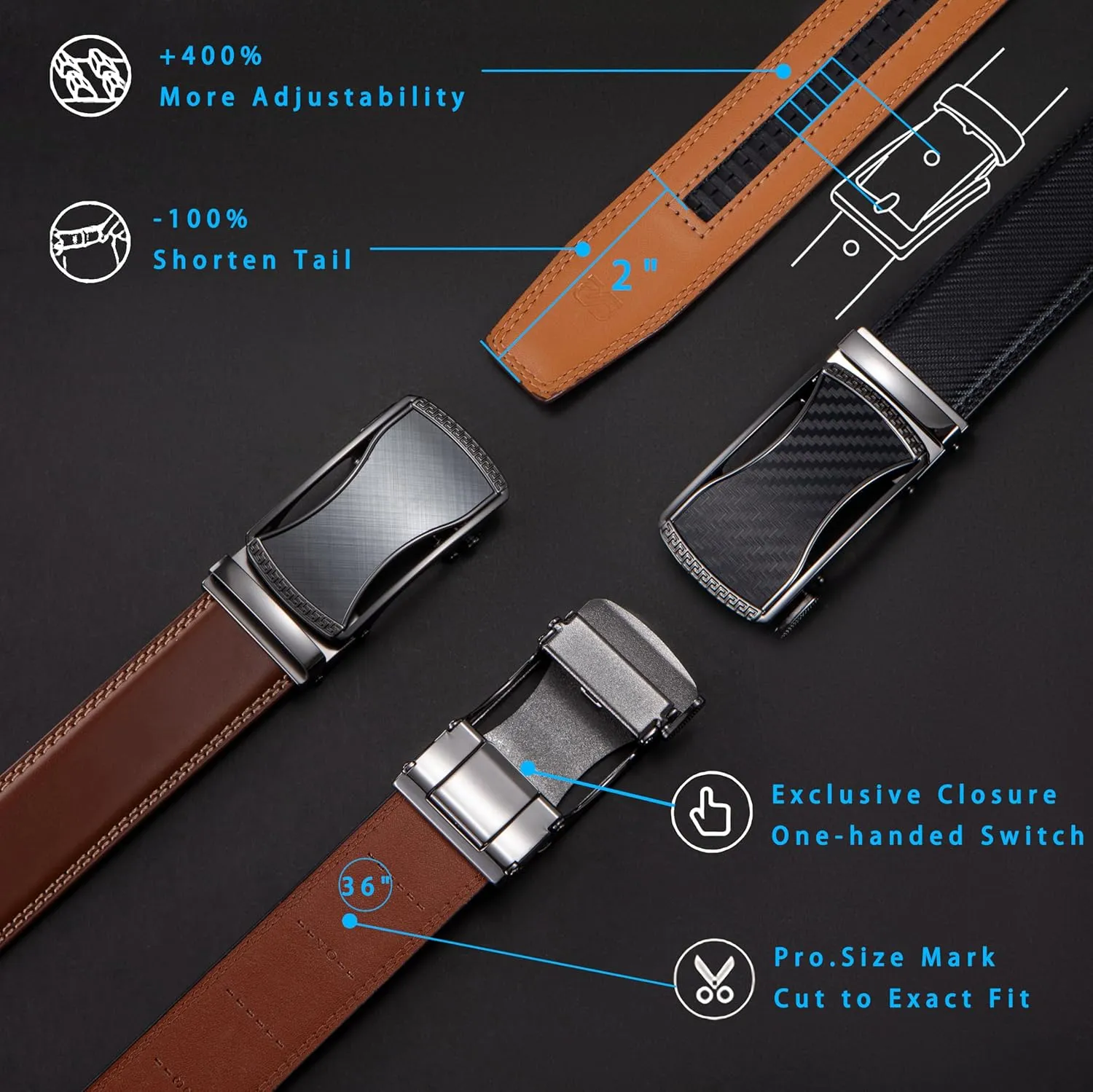 Ratchet Belts for Men 2 Pack - Mens Belt Leather with 35mm in Gift Set Box