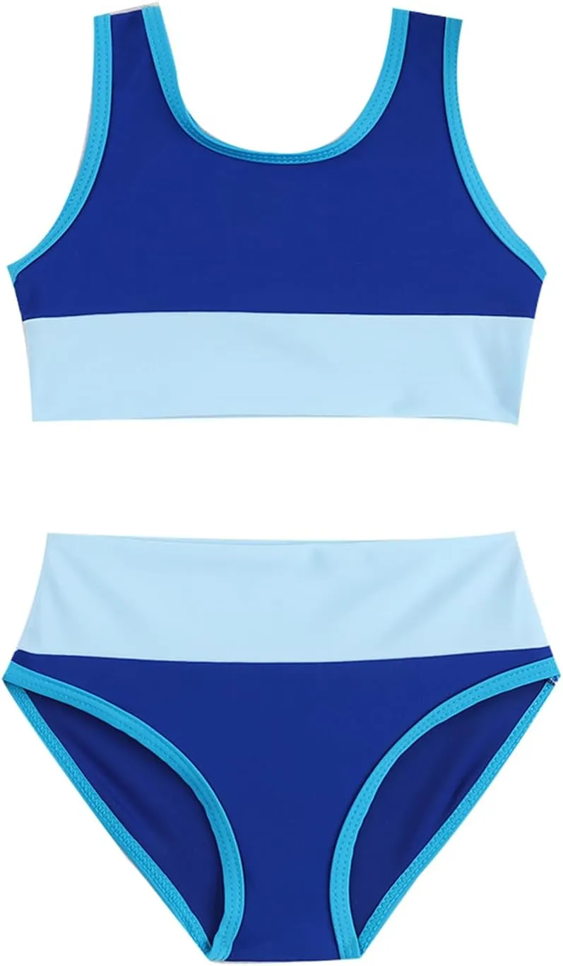 Toddler Girls Swimsuit Casual Swimwear Kids Two Piece Color Block Bathing Suits Beach Bikini Set