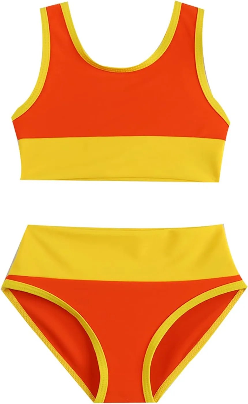 Toddler Girls Swimsuit Casual Swimwear Kids Two Piece Color Block Bathing Suits Beach Bikini Set