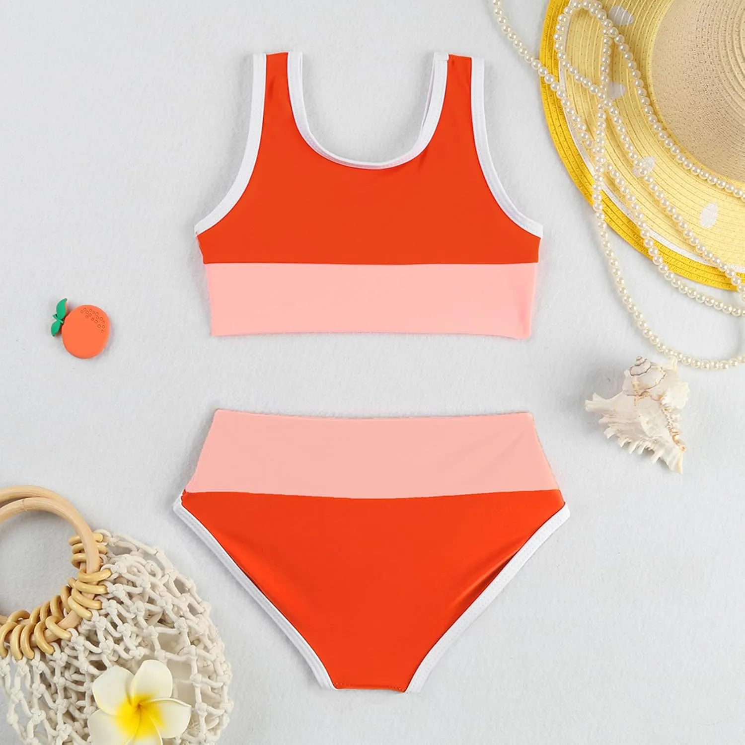 Toddler Girls Swimsuit Casual Swimwear Kids Two Piece Color Block Bathing Suits Beach Bikini Set
