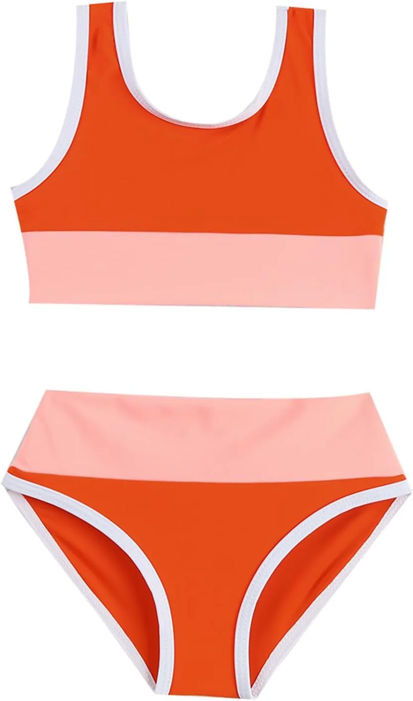 Toddler Girls Swimsuit Casual Swimwear Kids Two Piece Color Block Bathing Suits Beach Bikini Set