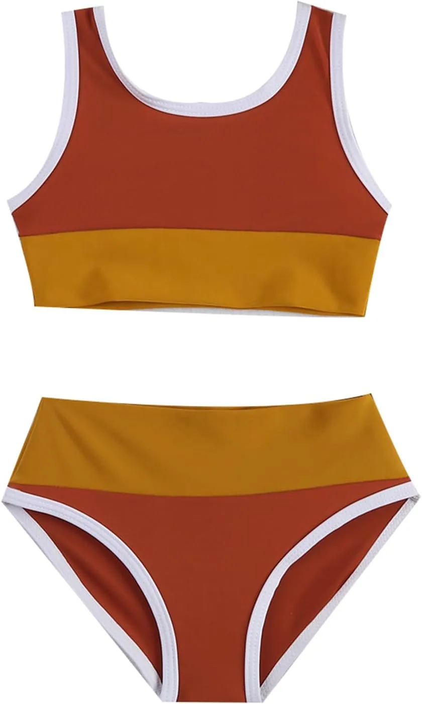 Toddler Girls Swimsuit Casual Swimwear Kids Two Piece Color Block Bathing Suits Beach Bikini Set