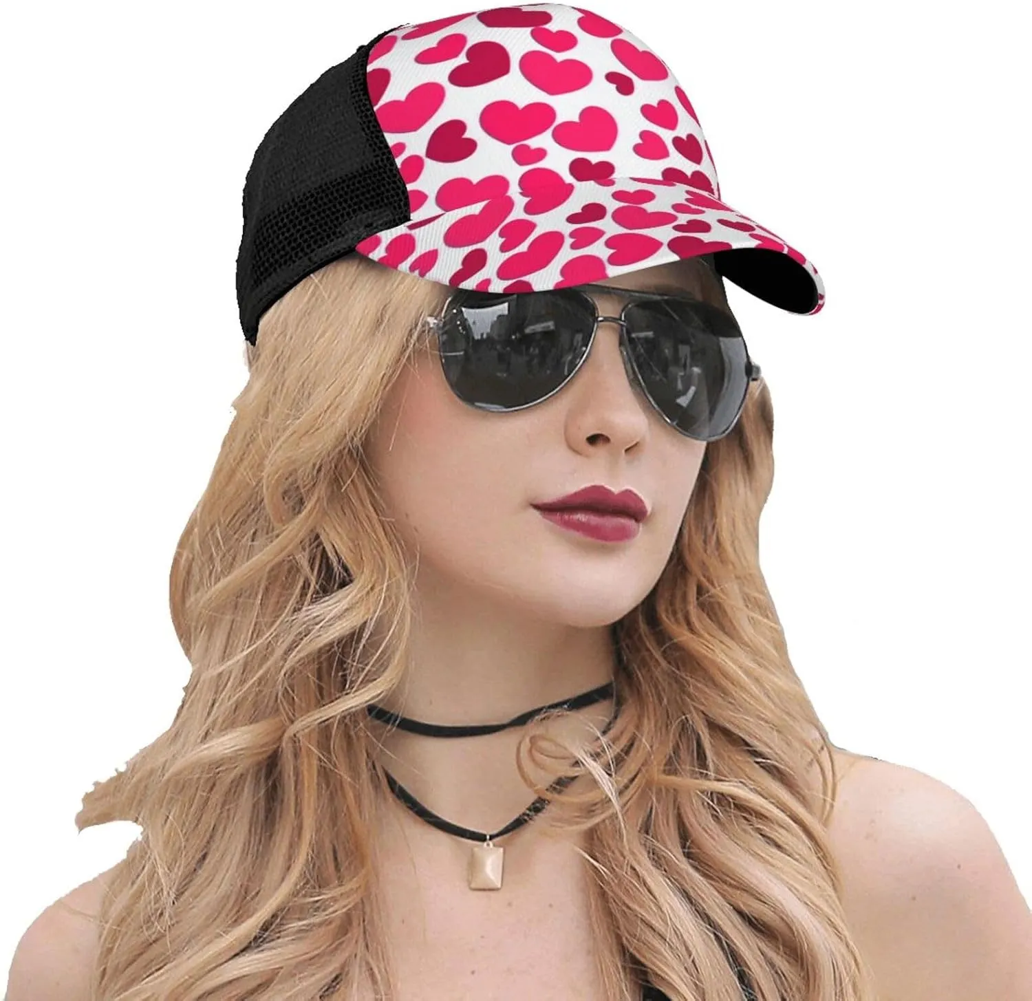 Valentine's Day Baseball Cap Mesh Hearts Snapback Hat Sun Hat Protection Golf Ball Cap for Men Women