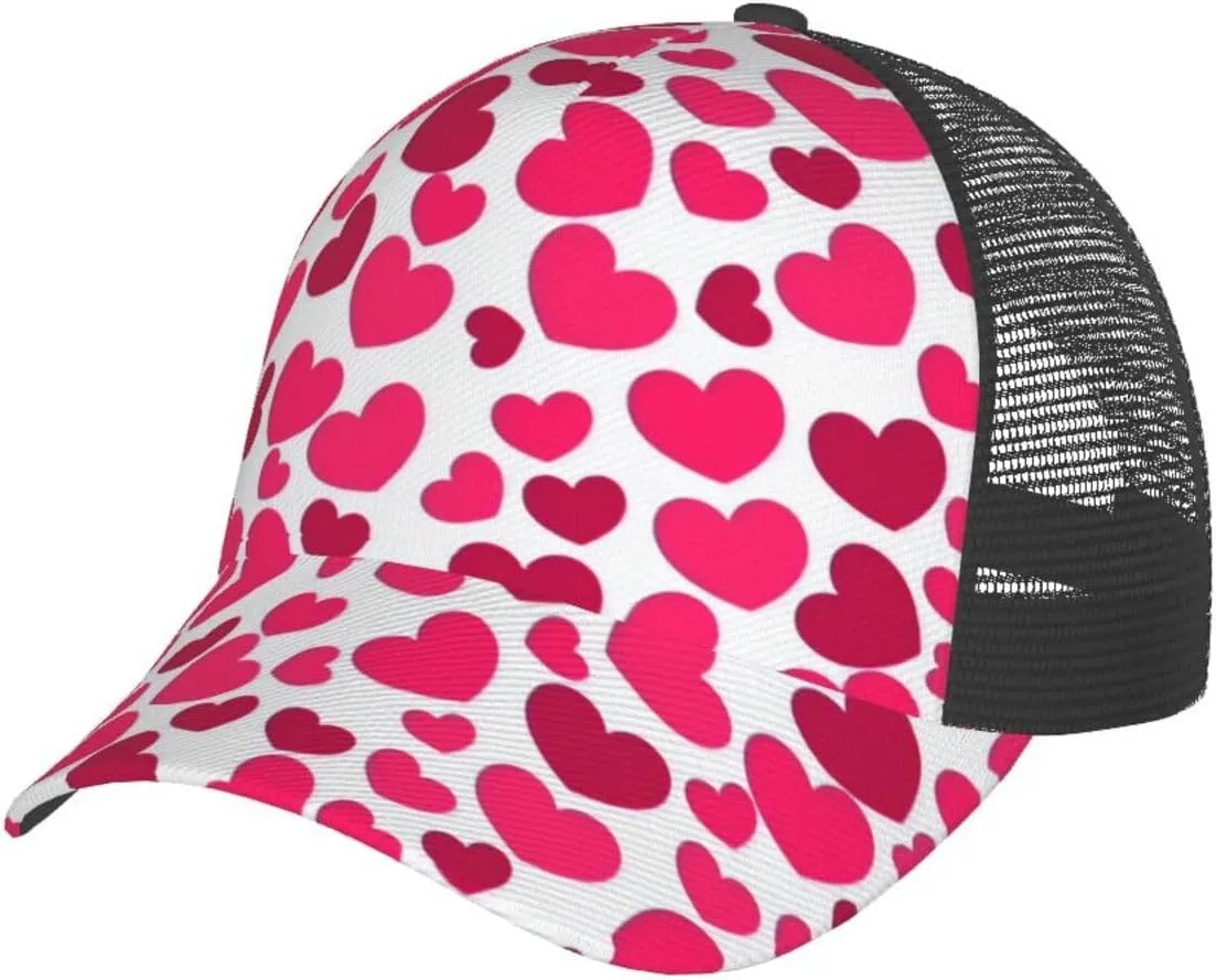 Valentine's Day Baseball Cap Mesh Hearts Snapback Hat Sun Hat Protection Golf Ball Cap for Men Women