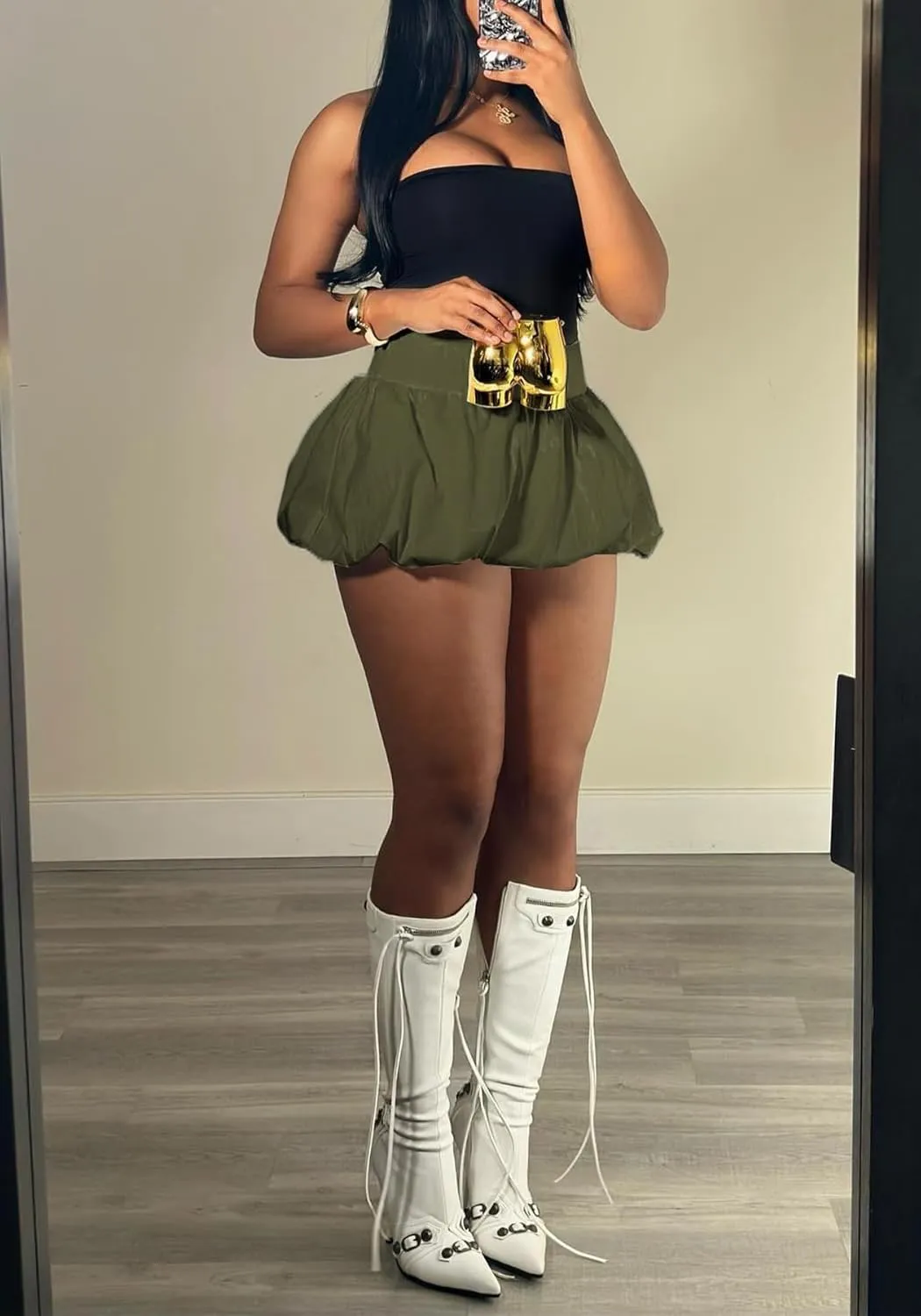 Women's Bubble Mini Skirt Y2k High Waist Puffy A-Line Ruffle Skirts Short Balloon Skirts Party Club Streetwear
