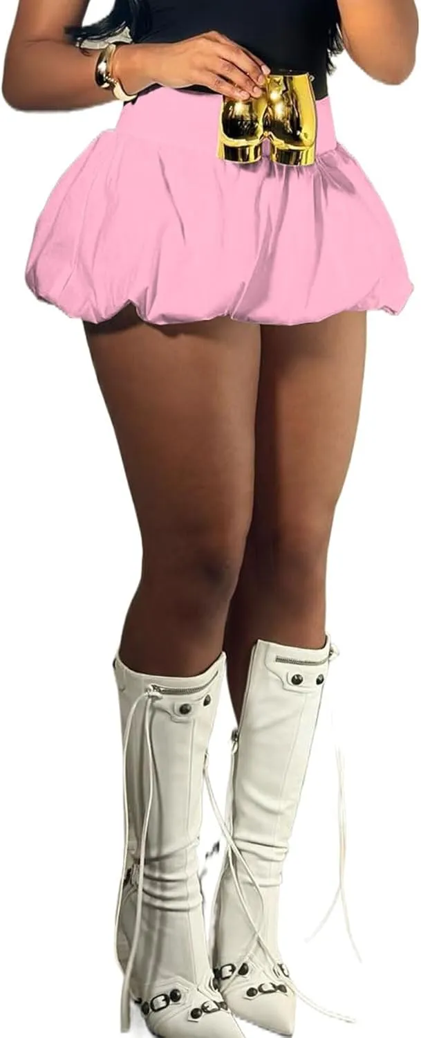 Women's Bubble Mini Skirt Y2k High Waist Puffy A-Line Ruffle Skirts Short Balloon Skirts Party Club Streetwear