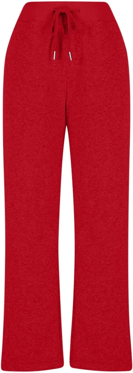Women's Sweatpant 2024 Trendy Straight Leg Solid Trousers Drawstring Elastic Slit Leg Casual Pant with Pockets